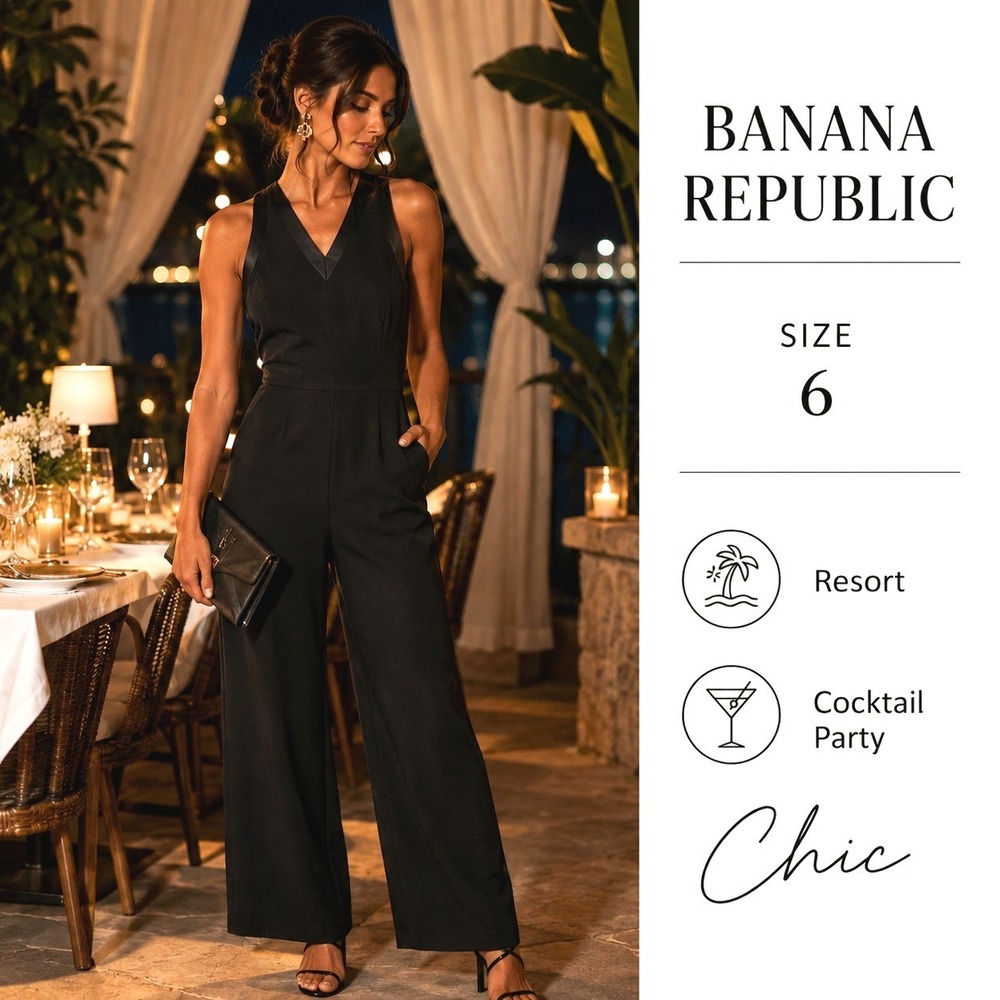 Banana Republic Jumpsuit Womens 6 Black Solid Wide Leg Modern Minimalist Chic